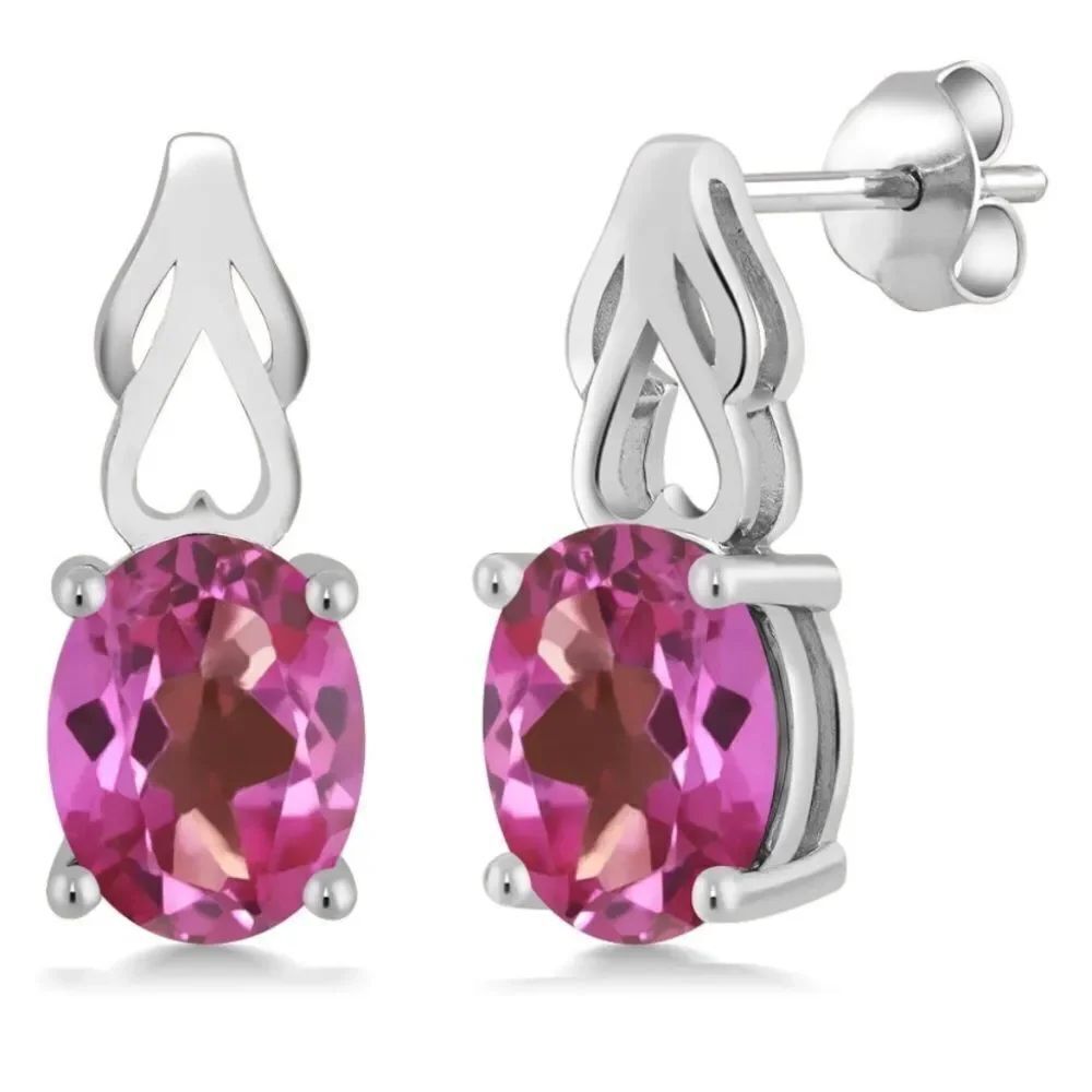 925 Sterling Silver with 3.60 Cttw Pink Mystic Topaz Oval Post Drop Earrings